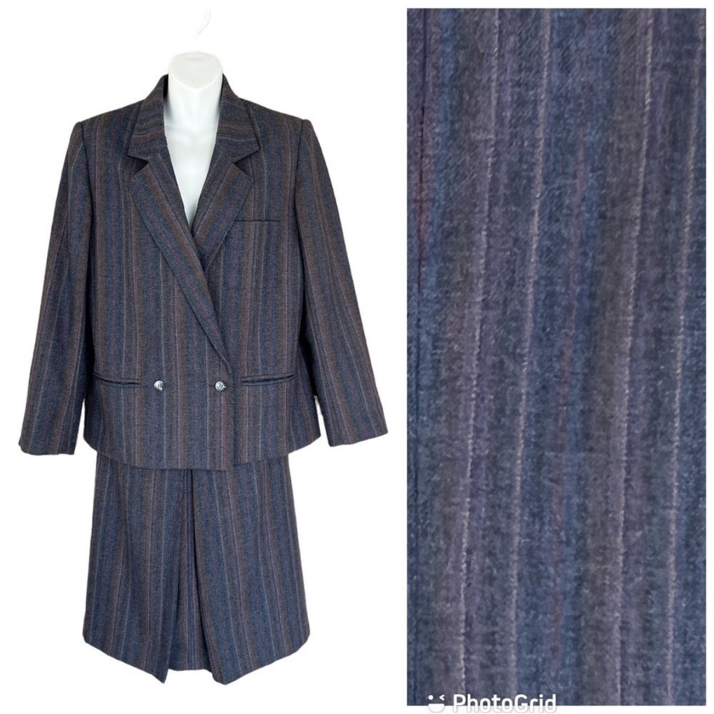 E.H. Woods Vintage Wool Blend Striped Blazer & Midi Skirt Suit Set Size 10 - Picture 2 of 15